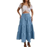 Gonna in jeans da donna a vita alta, vintage, lunga, con bottoni e tasche, in denim, elegante boho elasticizzato, per donne, festival, ufficio, stile casual, O blu., M