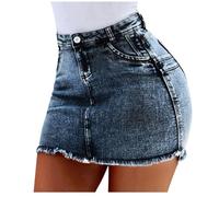 Gonna in jeans da donna corta, elasticizzata, minigonna da donna, sexy, aderente e corta, leggera, elasticizzata, a vita alta, gonna estiva, sottile, maxi, gonna plissettata, Blu, L