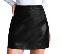 Gonna in pelle da donna, nera, corta, corta, elasticizzata, a vita alta, in similpelle, elasticizzata, sottogonna elasticizzata, linea ad A, in tulle, Nero , XL