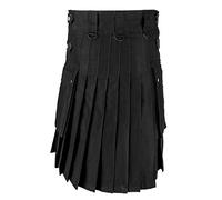 Gonna in pelle da uomo gonna scozzese abito tradizionale combattimento punk goth kilt altopiano gonna da uomo con tasche uomo gonna media nera classica trad, 01 nero, L