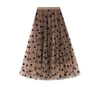 Gonna in pelle in pizzo gonna media lunga lunga in tessuto a vita alta elastica ad una linea di stampa amorosa gonna da spiaggia per le vacanze casual donna dritta, cachi, Taglia unica
