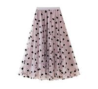 Gonna in pelle in pizzo gonna media lunga lunga in tessuto a vita alta elastica ad una linea di stampa amorosa gonna da spiaggia per le vacanze casual donna dritta, Colore: rosa., Taglia unica