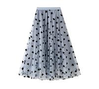 Gonna in pelle in pizzo gonna media lunga lunga in tessuto a vita alta elastica ad una linea di stampa amorosa gonna da spiaggia per le vacanze casual donna dritta, Blu, Taglia unica