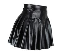 Gonna in pelle plissettata nera | Pantaloncini in pelle rossa Minigonne a vita alta Gonna corta a vita alta Gonna a linea a tinta unita Elegante Gonna svasata Gonna gotica allentata Gonna retrò