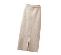 Gonna in pile da donna, lunghezza media, lavorata a maglia, con spacco singolo, gonna lunga dritta, Bianco crema, Taglia unica