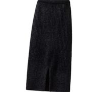 Gonna in pile da donna, lunghezza media, lavorata a maglia, con spacco singolo, gonna lunga dritta, Nero , Taglia unica