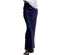 Gonna in raso da donna lunga - Gonna a matita nera stretch - raso Ice Silk tinta unita casual mezza gonna midi elastica vita a linea gonne casual a vita alta gonna lunga midi lunghezza elegante, Blu