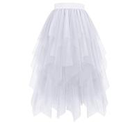 Gonna in tulle bianca, gonna in tulle da donna - Lungo Puffy Tulle, Gonna irregolare ad A, con elastico a vita alta, costume da carnevale da fate, taglie grandi