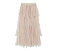 Gonna in tulle, da donna, alla moda, casual, di media lunghezza, lunga, da donna, con gonna, gonna a mezza corpo, gonne strette, Beige-2., XL