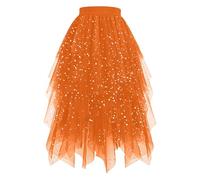 Gonna in tulle, da donna, di media lunghezza, con paillettes irregolari, elasticizzata, a vita alta, con brillantini, in rete a più strati, gonna in tulle, con linea ad A, sottoveste, O Orange, L