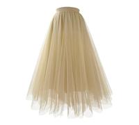 Gonna in tulle, da donna, lunga, in tulle, con linea ad A, con elastico a vita alta, per carnevale, fate, taglie grandi, morbida, lunga, O kaki, S