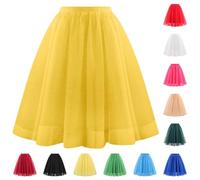 Gonna in tulle, da donna, per carnevale, 50 pezzi, in stile retrò, per ballo, rockabilly, arcobaleno, multicolore, a vita multistrato, sottoveste, principessa, da ballo, da sera, per cosplay, Giallo-A