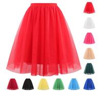 Gonna in tulle, da donna, per carnevale, 50 pezzi, in stile retrò, per ballo, rockabilly, arcobaleno, multicolore, a vita multistrato, sottoveste, principessa, da ballo, da sera, per cosplay, Rosso-B