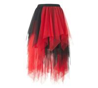 Gonna in tulle, lunga da donna, a vita alta, con linea ad A, 50 basse, in tulle irregolare, elasticizzata, a vita alta, in rete, per feste, Carnevale, D04 rosso, S