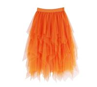 Gonna in tulle, lunga da donna, a vita alta, con linea ad A, 50 basse, in tulle irregolare, elasticizzata, a vita alta, in rete, per feste, Carnevale, B02 Orange, XL