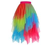 Gonna in tulle, lunga da donna, a vita alta, con linea ad A, 50 basse, in tulle irregolare, elasticizzata, a vita alta, in rete, per feste, Carnevale, C03 Multicolore, XL