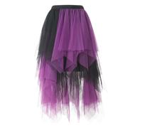 Gonna in tulle, lunga da donna, a vita alta, con linea ad A, 50 basse, in tulle irregolare, elasticizzata, a vita alta, in rete, per feste, Carnevale, D04 viola, XL