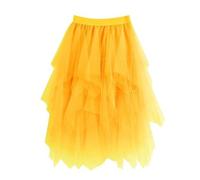 Gonna in tulle, lunga da donna, a vita alta, con linea ad A, 50 basse, in tulle irregolare, elasticizzata, a vita alta, in rete, per feste, Carnevale, B02 Giallo, M