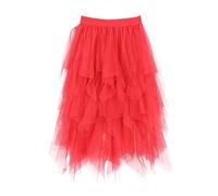 Gonna in tulle, lunga da donna, a vita alta, con linea ad A, 50 basse, in tulle irregolare, elasticizzata, a vita alta, in rete, per feste, Carnevale, B02 rosso, M