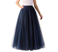 Gonna in tulle, lunga da donna, in tulle, lunghezza al ginocchio, in tulle, elasticizzata, a vita alta, in rete, per swing, rockabilly, maxi gonna in Crinoline, per feste, balletto, A01 Marine, Taglia