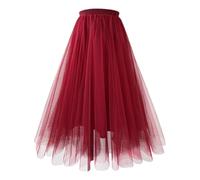 Gonna in tulle, lunga da donna, in tulle, lunghezza al ginocchio, in tulle, elasticizzata, a vita alta, in rete, con sottoveste, rockabilly, maxi gonna in Crinoline, per feste, da sera, Colore: rosso