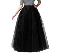 Gonna in tulle, lunga da donna, in tulle, lunghezza al ginocchio, in tulle, elasticizzata, a vita alta, in rete, per swing, rockabilly, maxi gonna in Crinoline, per feste, balletto, A01 nero., Taglia