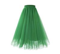 Gonna in tulle, lunga da donna, in tulle, lunghezza al ginocchio, in tulle, elasticizzata, a vita alta, in rete, con sottoveste, rockabilly, maxi gonna in Crinoline, per feste, da sera, verde, L