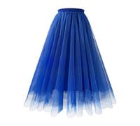 Gonna in tulle, lunga da donna, in tulle, lunghezza al ginocchio, in tulle, elasticizzata, a vita alta, in rete, con sottoveste, rockabilly, maxi gonna in Crinoline, per feste, da sera, Blu, M