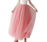 Gonna in tulle, lunga da donna, in tulle, lunghezza al ginocchio, in tulle, elasticizzata, a vita alta, in rete, per swing, rockabilly, maxi gonna in Crinoline, per feste, balletto, B01 Rosa, Taglia