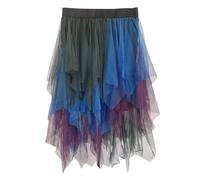 Gonna in tulle, lunga da donna, linea ad A, taglie forti, tutù, sottogonna, lunghezza al ginocchio, elegante, asimmetrica, costume da fate, in rete irregolare, per Carnevale, gonna da strega, morbida