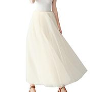 Gonna in tulle, lunga da donna, per Carnevale, sovrapposta, multistrato, a pieghe, gonna estiva in rete, orlo principessa, gonna lunga, linea A-Line, beige., Einheitsgröße