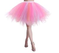 Gonna in tulle pastello da donna, gonna midi 50 pezzi, elasticizzata, tinta unita, basic, a vita alta, sottoveste, abito da danza, carnevale, gonna da donna, Colore: rosa., XL