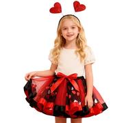 Gonna in tulle per bambini, sottogonna con stampa a cuore, mini gonna in tulle, con cerchietto, set da 2 pezzi, per il compleanno dei bambini, con elastico in vita, balletto, balletto, carnevale