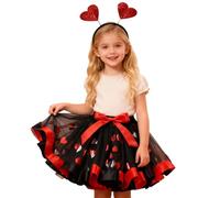 Gonna in tulle per bambini, sottogonna con stampa a cuore, mini gonna in tulle, con cerchietto, set da 2 pezzi, per il compleanno dei bambini, con elastico in vita, balletto, balletto, carnevale