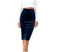 Gonna in velluto da donna elegante casual sottile in velluto con cerniera e fessura posteriore morbida texture vellutata gonne aderenti eleganti da donna ufficio lavoro festa gonna al ginocchio, Blu