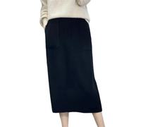 Gonna invernale da donna in lana lavorata a maglia, doppia tasca, tinta unita, dritta, per pendolari e ufficio, Nero , S