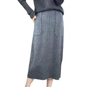 Gonna invernale da donna in lana lavorata a maglia, doppia tasca, tinta unita, dritta, per pendolari e ufficio, grigio, M