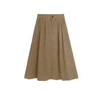 Gonna Invernale Donna Nera Vita Elasticizzata A Coste In Velluto Con Tasche, Midi Al Ginocchio, Maxi A Vita Alta Chic A-Line Ombrello, Kaki