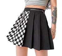 Gonna Jeans Donna Corta Gonne Punk Plaid Gonne A Vita Alta da Donna Fashion Color Blocking-Black_L