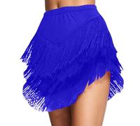 Gonna latina da donna con frange, gonna da ballo boho, asimmetrica, per il tempo libero, feste, per tango cha cha, allenamento, abbigliamento da danza, costume da carnevale, Blu-A., S