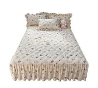 Gonna letto trapuntata 1pc a quattro angoli con gonna letto materasso addensato stampato a fiori elastici Gonna lenzuolo singolo/regina/reale(Color-H,180x220x45cm 1pc)