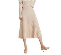 Gonna longuette da donna in cashmere, linea A, lunga, plissettata, per pendolari, tinta unita, mezza lunghezza, orlo ampio, gonna invernale, Beige, L