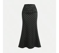 Gonna lunga a coda di pesce con pieghe in vita e stampa a pois neri, casual e semplice, per ragazze adolescenti e bambine, gonna nera, streetwear alla moda, outfit stile Y2K giovane, per vacanze estiv