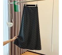 Gonna lunga a righe da donna a vita alta, stile vintage, slim fit, elegante, casual, per ufficio e estate, maxi stile, tessuto in poliestere spandex in nero o grigio per (M nero)