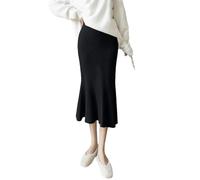 Gonna lunga a sirena in maglia, da donna, invernale, calda, a vita alta, a vita alta, Nero , Taglia unica