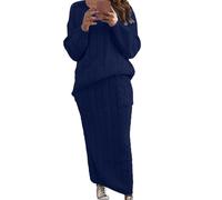 PNZLZIA Gonna Lunga a Tubino in Maglia Spessa Invernale da Donna, 2 Pezzi, Set Gonna Maglione in Maglia Spessa da Donna (Blue,S)