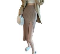 Gonna lunga aderente da donna con spacco, elegante, slim fit, a vita alta, gonne a maglia da donna, confezione invernale, gonne midi, cachi, Taglia unica