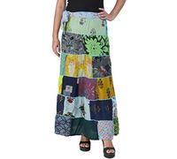 Gonna lunga con stampa indiana esotica lunga boho da Gujarat con patch lavoro Elisir blu Taglia unica