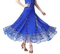 Gonna lunga da ballo in rete con paillettes, da donna, per ballare il valzer latino, salsa, flamenco, danza del ventre, costume moderno per pratica, Blu, M