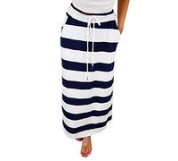 Gonna lunga da donna a righe: gonna estiva da donna, lunga in cotone, elegante maxi gonna a vita alta, gonna elasticizzata, linea ad A, laterale, elegante, gonna a matita, sottile, in tulle,